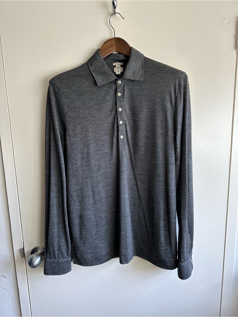 Massimo Alba Wool Long-Sleeve Polo Shirt - Charcoal Gray US L